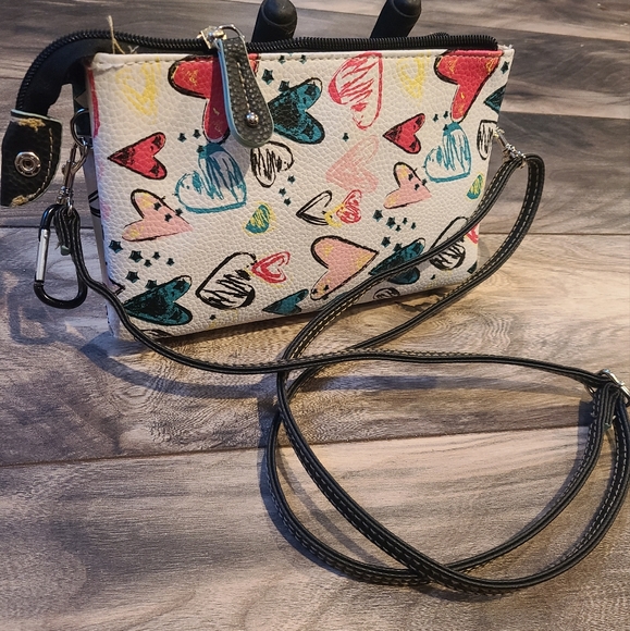 Stone Mountain Co Accessory Purse w/ three pockets , colorful hearts - Picture 2 of 6